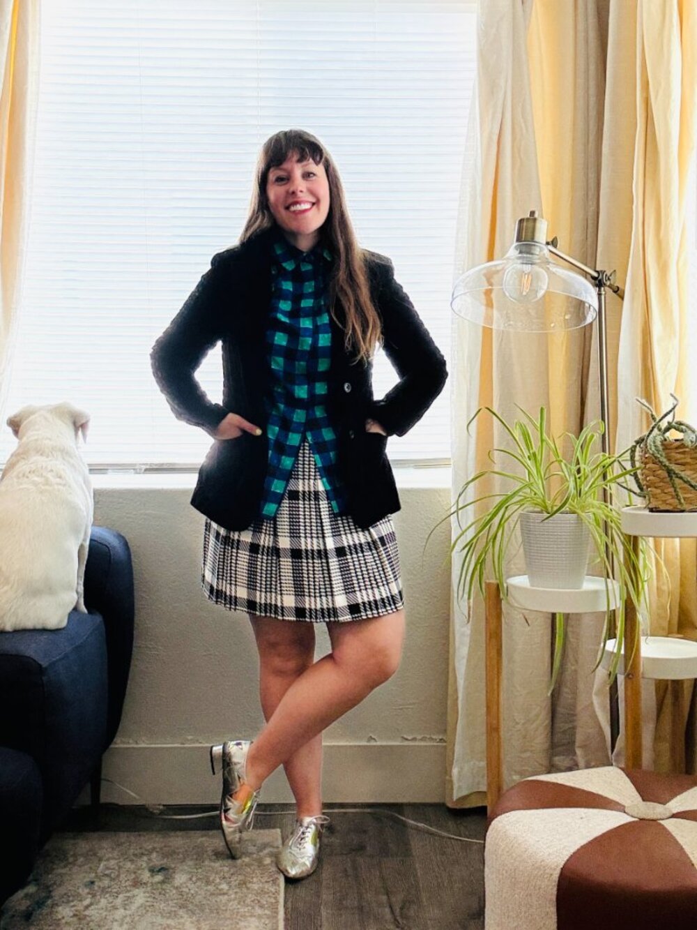 Vintage Pleated Miniskirt 90s Tracy Evans Black White Check Plaid Schoolgirl - Picture 3 of 9